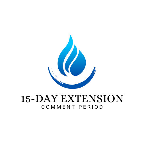 Water Droplet with text under it reading 15-Day Extension Comment Period
