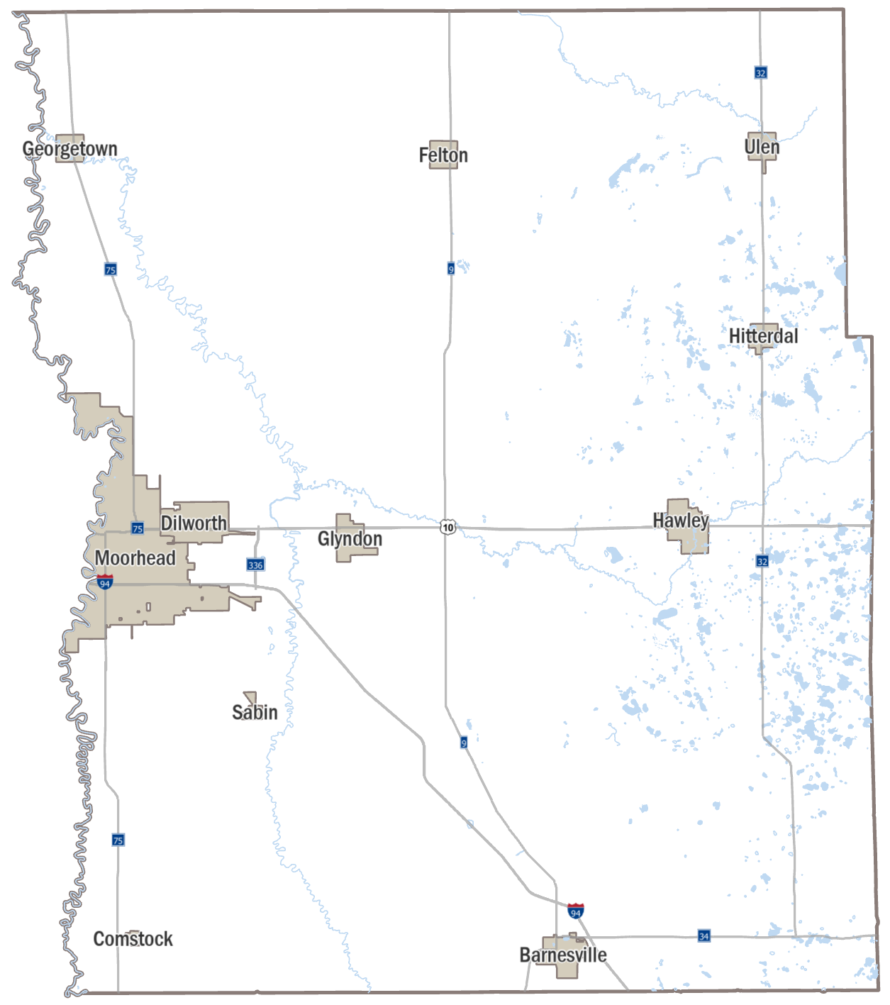 Cities in Clay County Map
